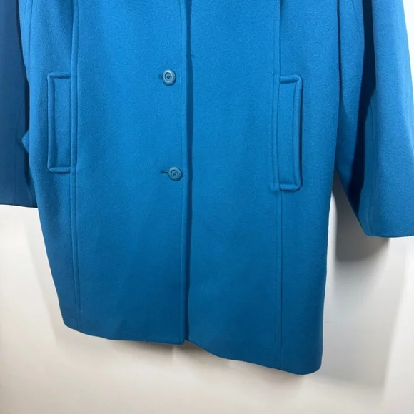 Vintage L.L.Bean Blue 100% Lambswool Coat Classic Winter Overcoat Jacket Size 20 - Picture 6 of 16